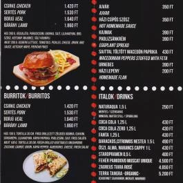 Grill Mánia Budapest - Étlap/itallap