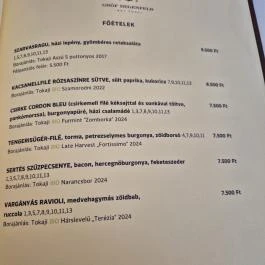 Gróf Degenfeld Kastélyszálló Étterem, Tarcal - Étlap/itallap
