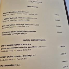 Gróf Degenfeld Kastélyszálló Étterem, Tarcal - Étlap/itallap