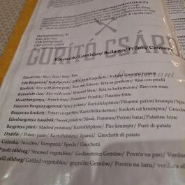 Gurító Csárda, Barcs - Étlap/itallap