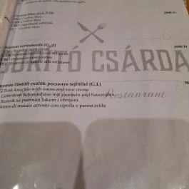 Gurító Csárda, Barcs - Étlap/itallap