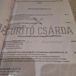Gurító Csárda, Barcs - Étlap/itallap