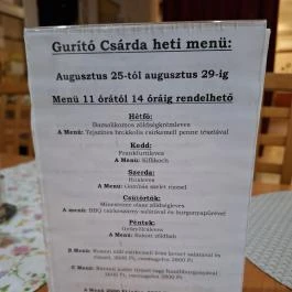 Gurító Csárda Barcs - Étlap/itallap