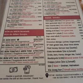 Hai Nam Com, Budapest - Étlap/itallap