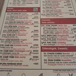 Hai Nam Com, Budapest - Étlap/itallap