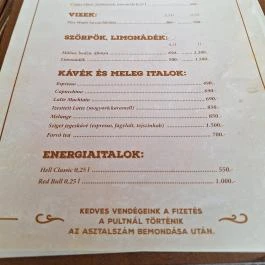 Harcsafészek falatozó, Harsány - Étlap/itallap