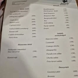 Horgásztanya Vendéglő , Rum - Étlap/itallap