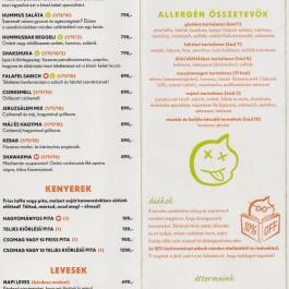 Hummusbar - Bartók Béla út Budapest - Étlap/itallap