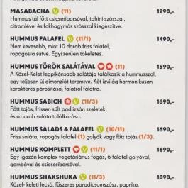 Hummusbar - Bartók Béla út Budapest - Étlap/itallap