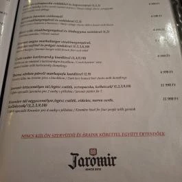Jaromír'68 Cseh Sörbisztró Budapest - Étlap/itallap
