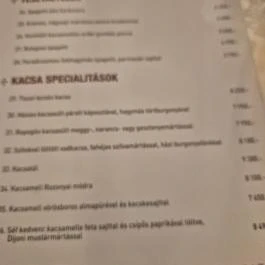 Kacsa Vendéglő, Budapest - Étlap/itallap