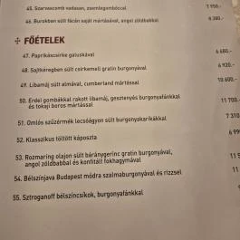 Kacsa Vendéglő, Budapest - Étlap/itallap