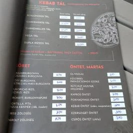 Kebab Bár, Nemesvámos - Étlap/itallap