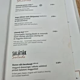 A Kert Bisztro, Budapest - Étlap/itallap