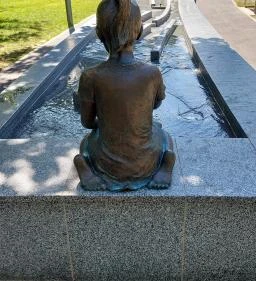 Kislány papírhajóval szobor