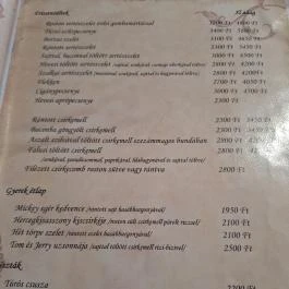 Kisvadász Vendéglő Boconád - Étlap/itallap