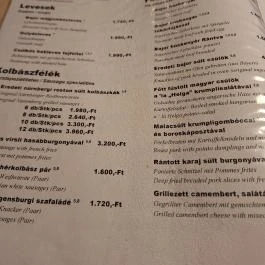 Kolbászda Vendéglátó Gasztronómiai Kft., Budapest - Étlap/itallap