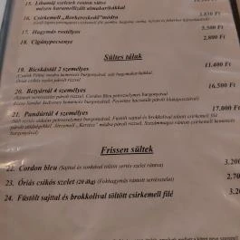 Kondorosi Csárda , Kondoros - Étlap/itallap
