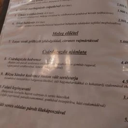Kondorosi Csárda , Kondoros - Étlap/itallap