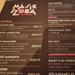 Másik Szoba kávézó és bár Budapest - Étlap/itallap