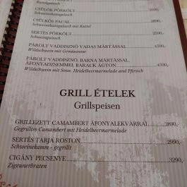 Messzilátó Csárda, Botykapeterd - Étlap/itallap