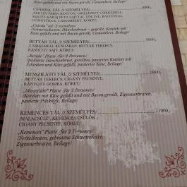 Messzilátó Csárda, Botykapeterd - Étlap/itallap