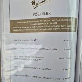Mimama Konyhája Budapest - Étlap/itallap