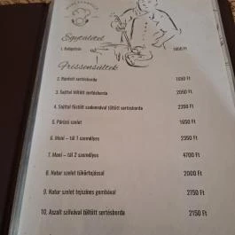 Moni Vendéglő, Fülesd - Étlap/itallap