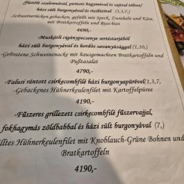 Muskátli Csárda Zengővárkony - Étlap/itallap