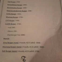 Mustang Étterem Tapolca - Étlap/itallap