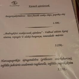 Múzeumkert Vendéglő & Panzió Sátoraljaújhely - Étlap/itallap