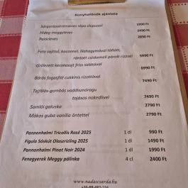 Nádas Csárda Balatonkenese - Étlap/itallap