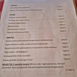 Nádas Csárda Balatonkenese - Étlap/itallap