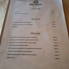 Nati malma, Bükkábrány - Étlap/itallap