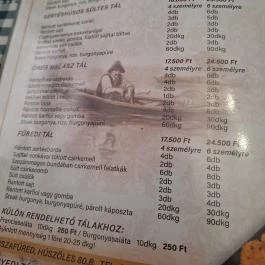 Öreg Halász Étterem Tiszafüred - Étlap/itallap