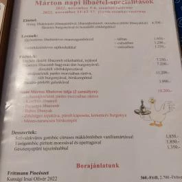 Öreg Tanyacsárda Étterem Lajosmizse - Étlap/itallap
