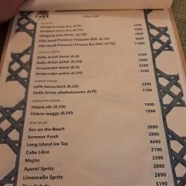 Park Vendéglő Budapest - Étlap/itallap