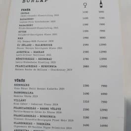 Pasarét Bisztró Budapest - Étlap/itallap