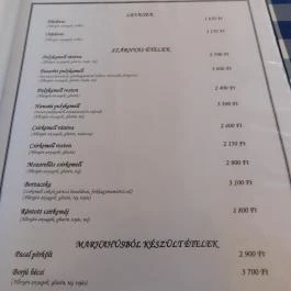 Pénzügyőr Étterem Budapest - Étlap/itallap