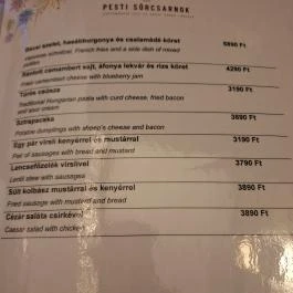 Pesti Sörcsarnok Budapest - Étlap/itallap