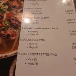 Pho King, Budapest - Étlap/itallap