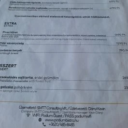 Pódium Budapest - Étlap/itallap