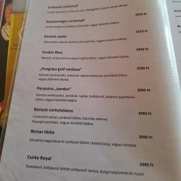 Pongrácz Étterem Csombárd - Étlap/itallap