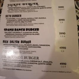 Quentin's Burger Budapest - Étlap/itallap
