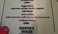 Quentin's Burger Budapest - Étlap/itallap