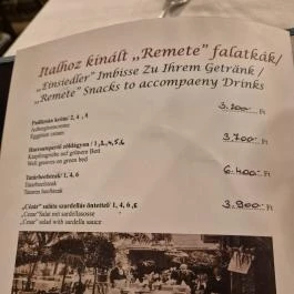 Remete-Pince Étterem, Vác - Étlap/itallap