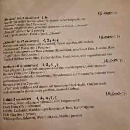 Remete-Pince Étterem, Vác - Étlap/itallap