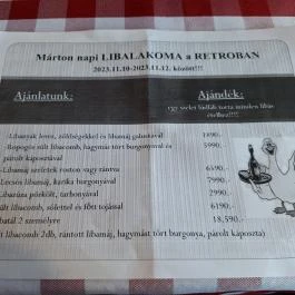 Retro Kisvendéglő, Kiskunlacháza - Étlap/itallap