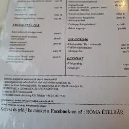 Róma Ételbár Budapest - Étlap/itallap