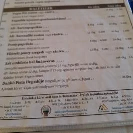 Roosevelt téri Halászcsárda, Szeged - Étlap/itallap